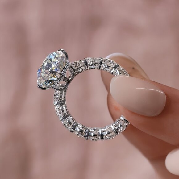 Oval Cut Moissanite S925 Sterling Silver Rings, 3ct Oval Moissanite Ring - Picture 7 of 8